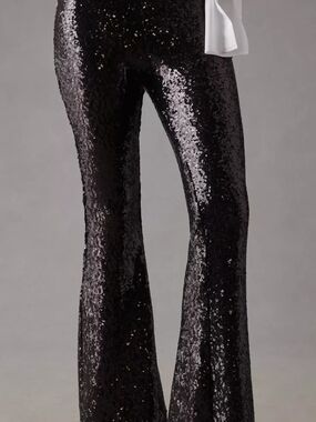 Anthropologie Black Sequin Flared Pants